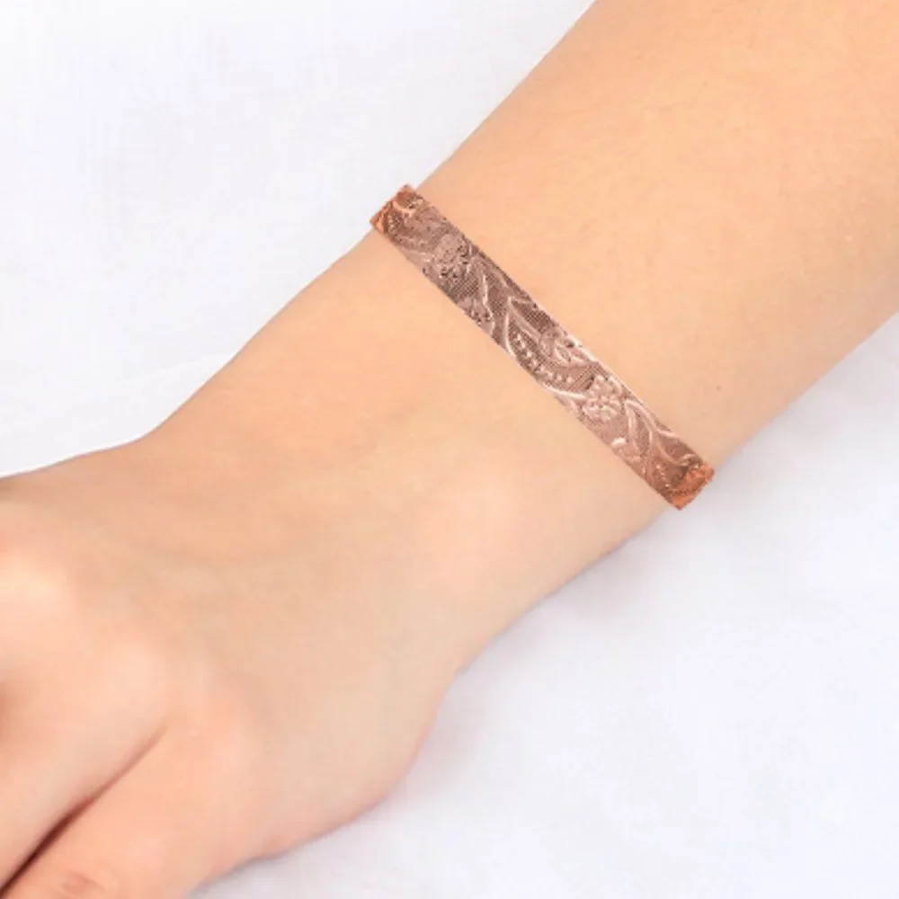 Floral Vine Pattern Open Shank Adjustable Cuff Bracelet 6.50 in